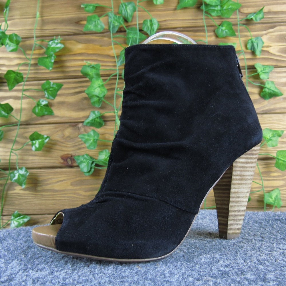Seychelles‎ Black Suede Peep Toe High Heel Ankle Booties Women's Shoes 8.5